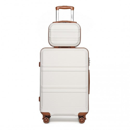 Kono ABS 4 Wheel Suitcase Set with Vanity Case - Cream