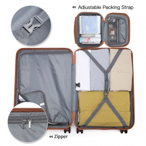 Kono ABS Sculpted Horizontal Design 4 Pcs Suitcase Set With Vanity Case - Cream