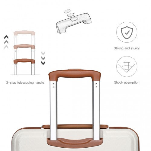 Kono ABS 20 Inch Sculpted Horizontal Design Cabin Luggage - Cream