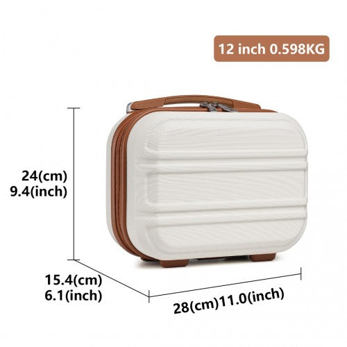 Kono 12 Inch Lightweight Hard Shell ABS Vanity Case - Cream