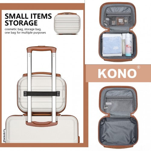 Kono 12 Inch Lightweight Hard Shell ABS Vanity Case - Cream