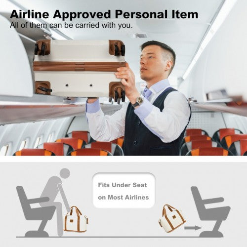Kono ABS 4 Wheel Suitcase Set With Vanity Case And Weekend Bag And Toiletry Bag - Cream