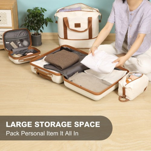Kono ABS 4 Wheel Suitcase Set With Vanity Case And Weekend Bag And Toiletry Bag - Cream