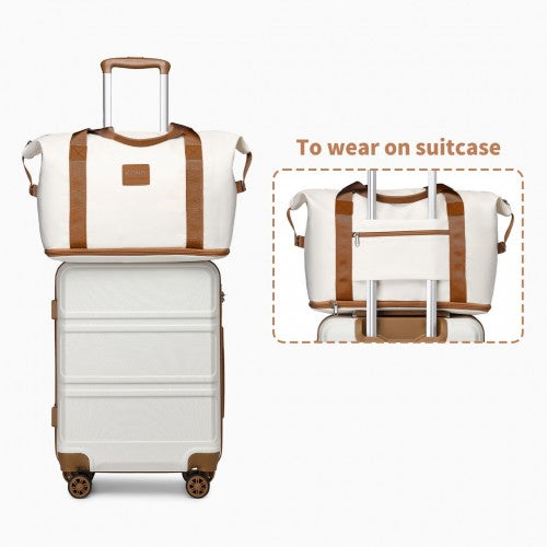 Kono ABS 4 Wheel Suitcase Set With Vanity Case And Weekend Bag And Toiletry Bag - Cream