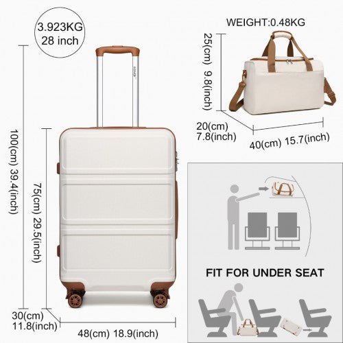 Kono ABS Sculpted Horizontal Design 4 Piece Suitcase Set With Cabin Bag - Cream