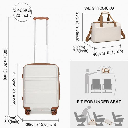 Kono ABS 20 Inch Sculpted Horizontal Design 2 Piece Suitcase Set With Cabin Bag - Cream