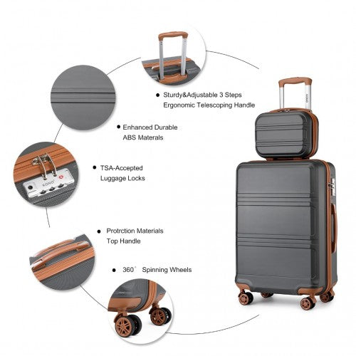 Kono ABS 4 Wheel Suitcase Set With Vanity Case And Weekend Bag And Toiletry Bag - Grey And Brown