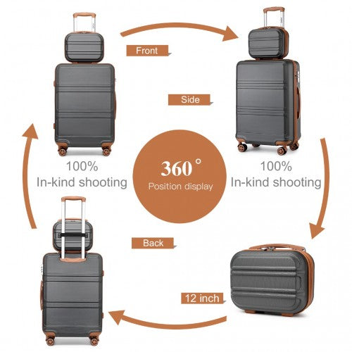 Kono ABS 4 Wheel Suitcase Set With Vanity Case And Weekend Bag And Toiletry Bag - Grey And Brown