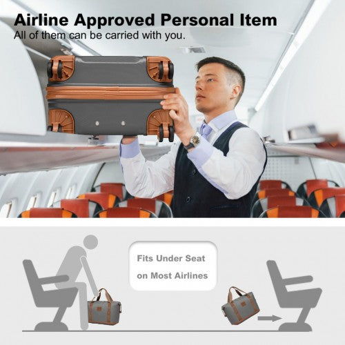 Kono ABS 4 Wheel Suitcase Set With Vanity Case And Weekend Bag And Toiletry Bag - Grey And Brown
