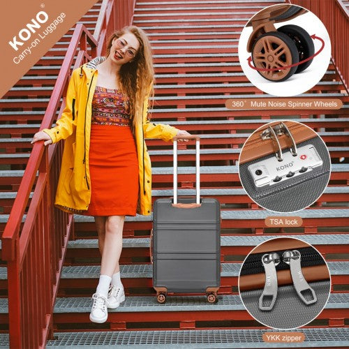 Kono ABS 4 Wheel Suitcase Set With Vanity Case And Weekend Bag And Toiletry Bag - Grey And Brown