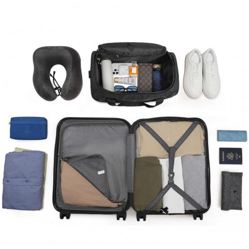 Kono ABS 20 Inch Sculpted Horizontal Design 2 Piece Suitcase Set With Cabin Bag - Black