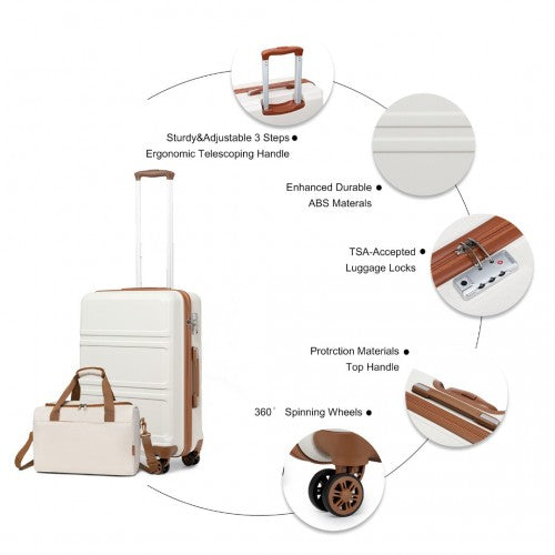 Kono ABS 20 Inch Sculpted Horizontal Design 2 Piece Suitcase Set With Cabin Bag - Cream