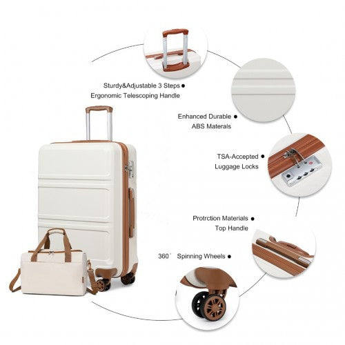 Kono ABS Sculpted Horizontal Design 4 Piece Suitcase Set With Cabin Bag - Cream