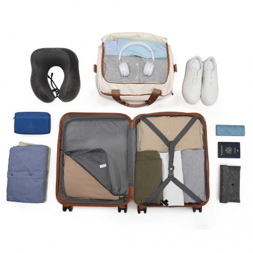 Kono ABS 20 Inch Sculpted Horizontal Design 2 Piece Suitcase Set With Cabin Bag - Cream