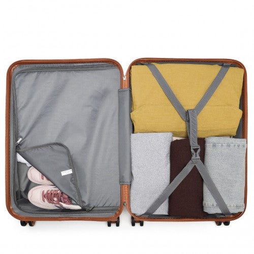 Kono ABS 20 Inch Sculpted Horizontal Design Cabin Luggage - Grayish Blue And Brown