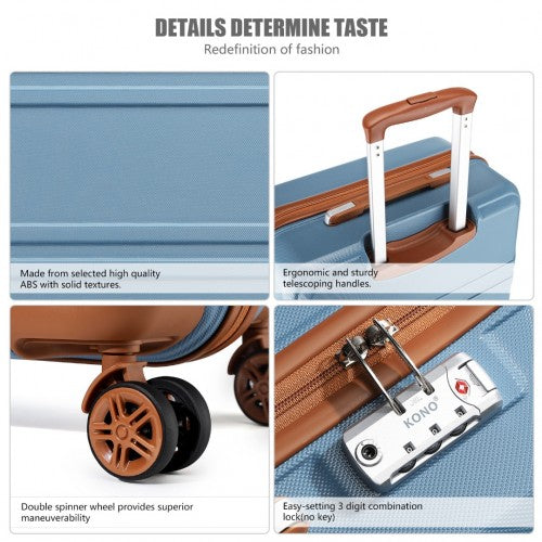 Kono ABS 20 Inch Sculpted Horizontal Design Cabin Luggage - Grayish Blue And Brown