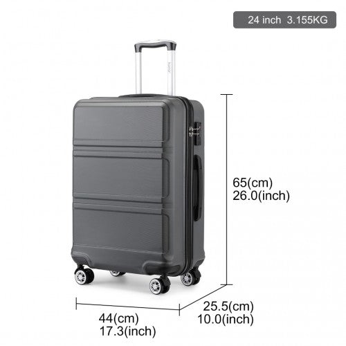 Kono ABS 24 Inch Sculpted Horizontal Design Suitcase - Grey