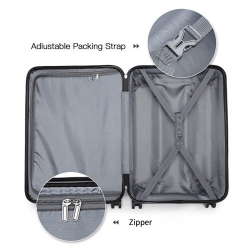 Kono ABS Sculpted Horizontal Design 3 Piece Suitcase Set - Grey