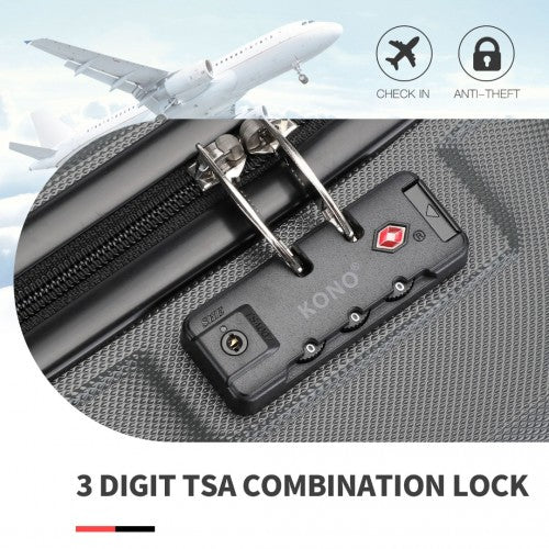 Kono ABS Sculpted Horizontal Design 3 Piece Suitcase Set - Grey