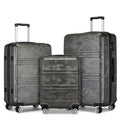 Kono ABS Sculpted Horizontal Design 3 Piece Suitcase Set - Camouflage Grey And Black