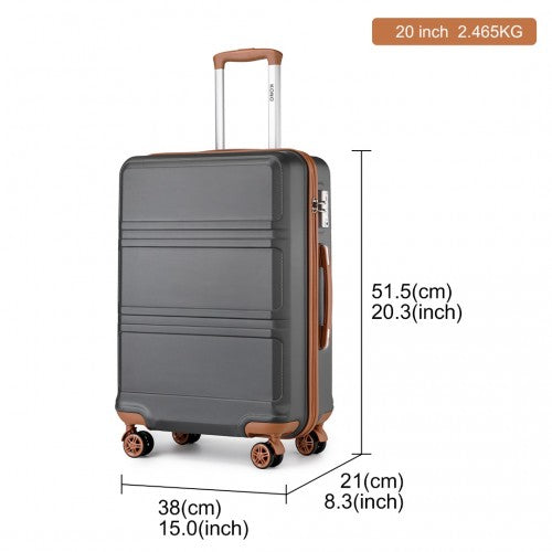 Kono ABS 20 Inch Sculpted Horizontal Design Cabin Luggage - Grey And Brown
