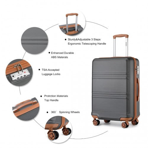 Kono ABS 20 Inch Sculpted Horizontal Design Cabin Luggage - Grey And Brown
