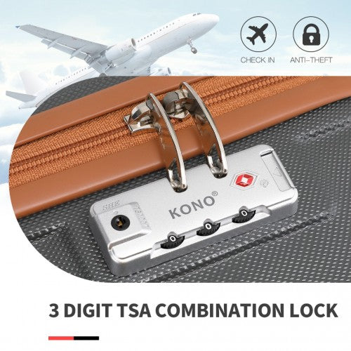 Kono ABS 20 Inch Sculpted Horizontal Design Cabin Luggage - Grey And Brown