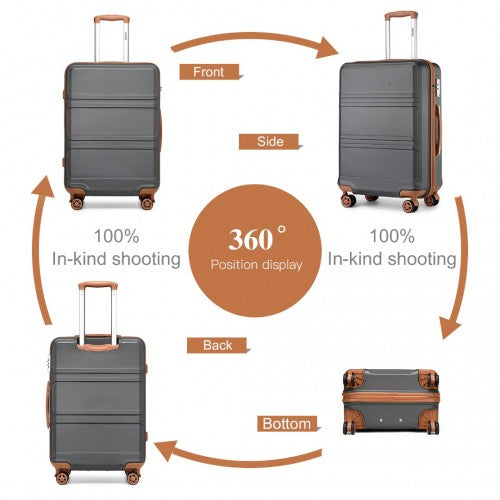 Kono ABS 20 Inch Sculpted Horizontal Design Cabin Luggage - Grey And Brown