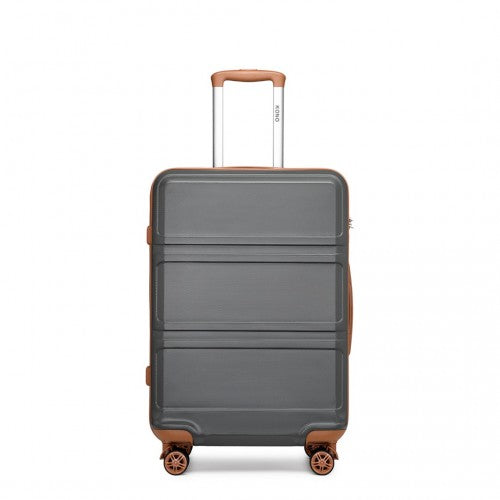 Kono ABS 20 Inch Sculpted Horizontal Design Cabin Luggage - Grey And Brown