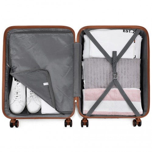 Kono ABS 20 Inch Sculpted Horizontal Design Cabin Luggage - Grey And Brown