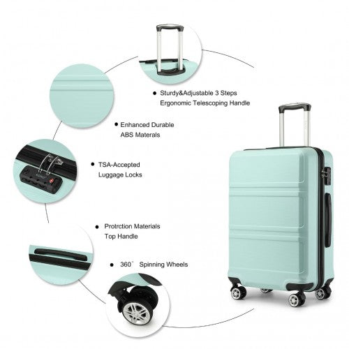 Kono ABS 20 Inch Sculpted Horizontal Design Cabin Luggage - Mint Green
