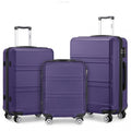 Kono ABS Sculpted Horizontal Design 3 Piece Suitcase Set - Purple
