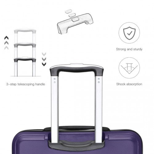 Kono ABS Sculpted Horizontal Design 3 Piece Suitcase Set - Purple