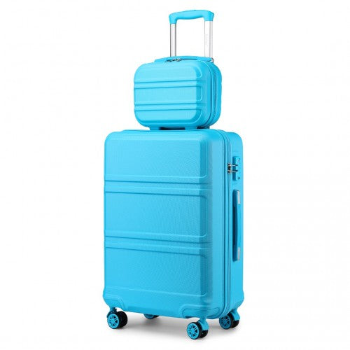 Kono ABS 4 Wheel Suitcase Set with Vanity Case - Blue