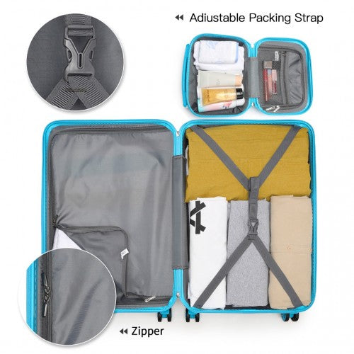 Kono ABS 4 Wheel Suitcase Set with Vanity Case - Blue