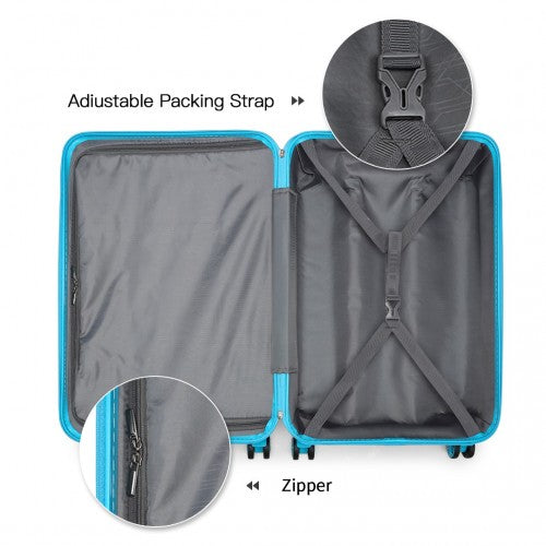 Kono ABS 4 Wheel Suitcase Set with Vanity Case - Blue