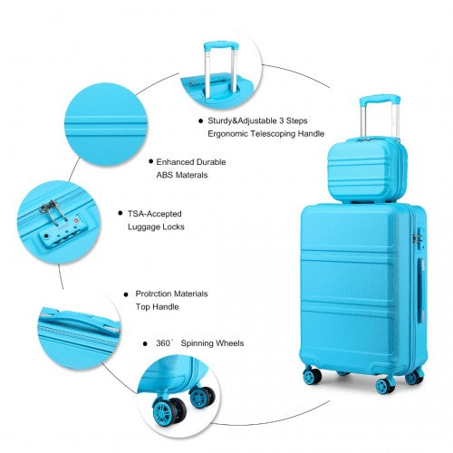 Kono ABS 4 Wheel Suitcase Set with Vanity Case - Blue