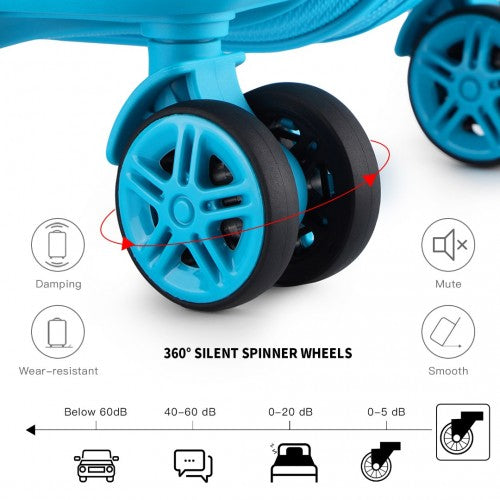 Kono ABS 4 Wheel Suitcase Set with Vanity Case - Blue