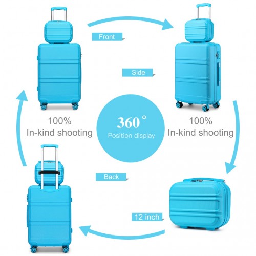 Kono ABS 4 Wheel Suitcase Set with Vanity Case - Blue