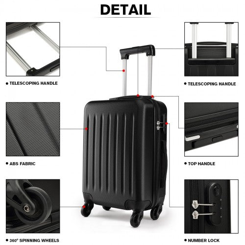 Kono 24 Inch ABS Hard Shell Luggage 4 Wheel Spinner Suitcase - Black