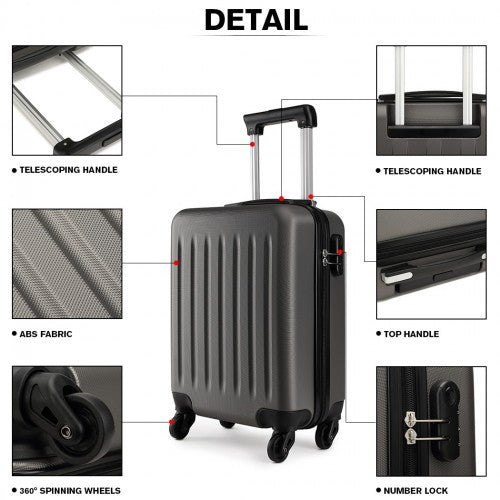 Kono 19 Inch ABS Hard Shell Carry On Luggage 4 Wheel Spinner Suitcase - Grey