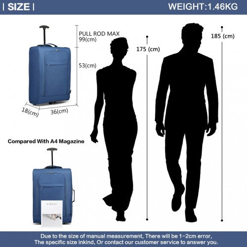 Kono CABIN SIZE SOFT SHELL HAND LUGGAGE - BLUE