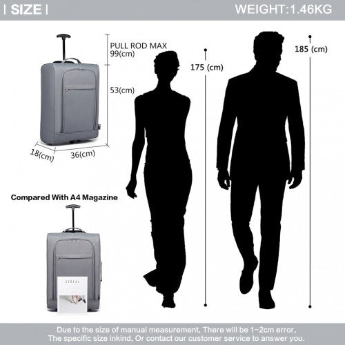 Kono CABIN SIZE SOFT SHELL HAND LUGGAGE - GREY
