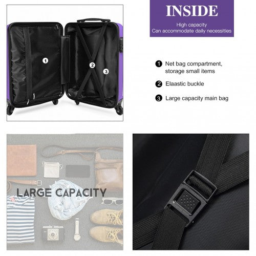 Kono 19 Inch Horizontal Design ABS Hard Shell Suitcase With TSA Lock - Purple
