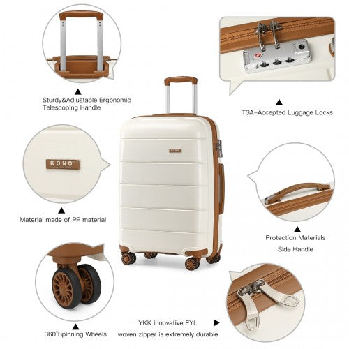 KONO 20 - 24 - 28" HARD SHELL PP SUITCASE SET - CREAM