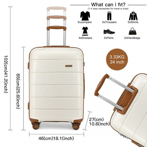 KONO 20 - 24 - 28" HARD SHELL PP SUITCASE SET - CREAM