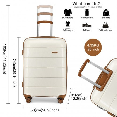 KONO 20 - 24 - 28" HARD SHELL PP SUITCASE SET - CREAM