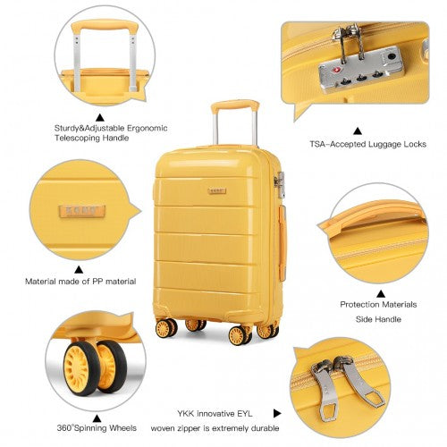 KONO 20 - 24 - 28" HARD SHELL PP SUITCASE SET - YELLOW