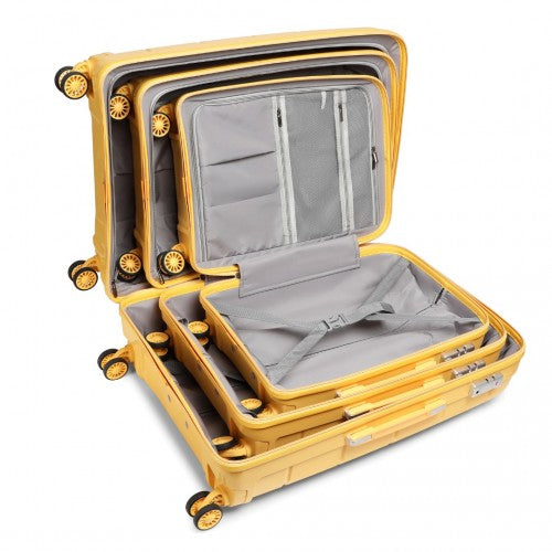 KONO 20 - 24 - 28" HARD SHELL PP SUITCASE SET - YELLOW