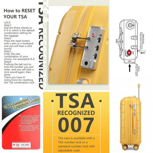 KONO 20 - 24 - 28" HARD SHELL PP SUITCASE SET - YELLOW